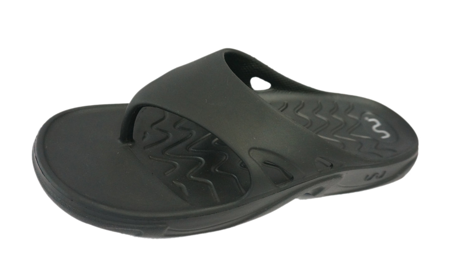 Doubleu Roma Thong for Men Comfortable Recovery Footwear (Does Not Shrink) (Black)