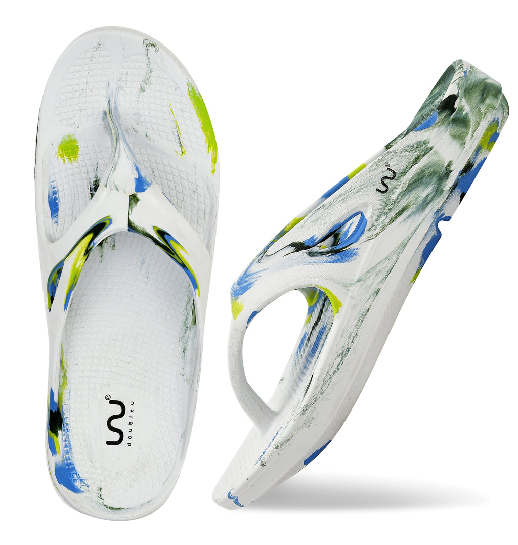 Doubleu V Shape Marble Men Soft Doctor Anti-Skid Slipper White P Blue Lime D Olive