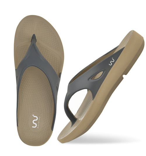 Doubleu Comfort Men Comfortable & Light Weight Slipper Khaki-Grey