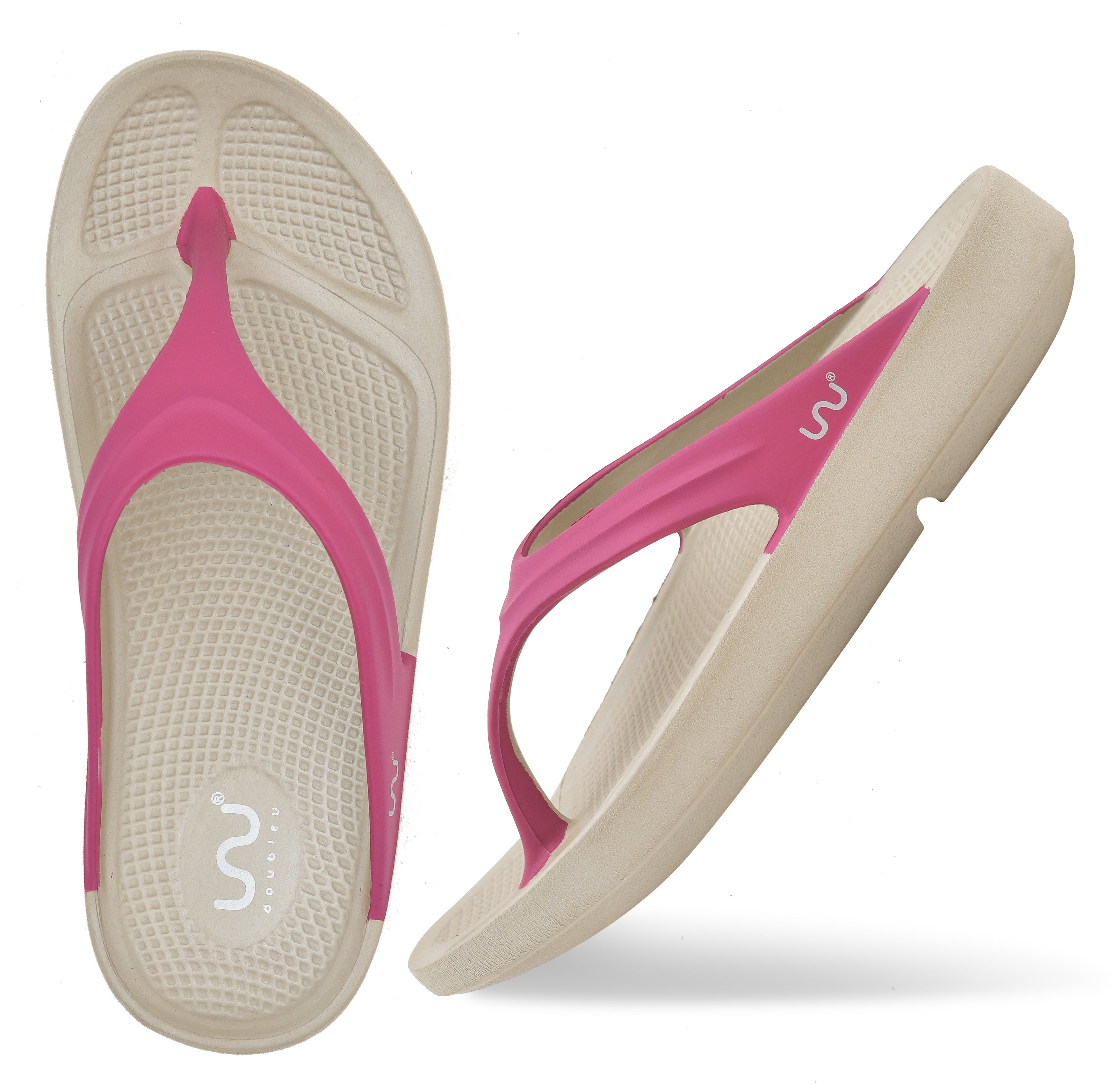 Doubleu Lite Women  Light Weight  Beige + Fuchsia Slipper