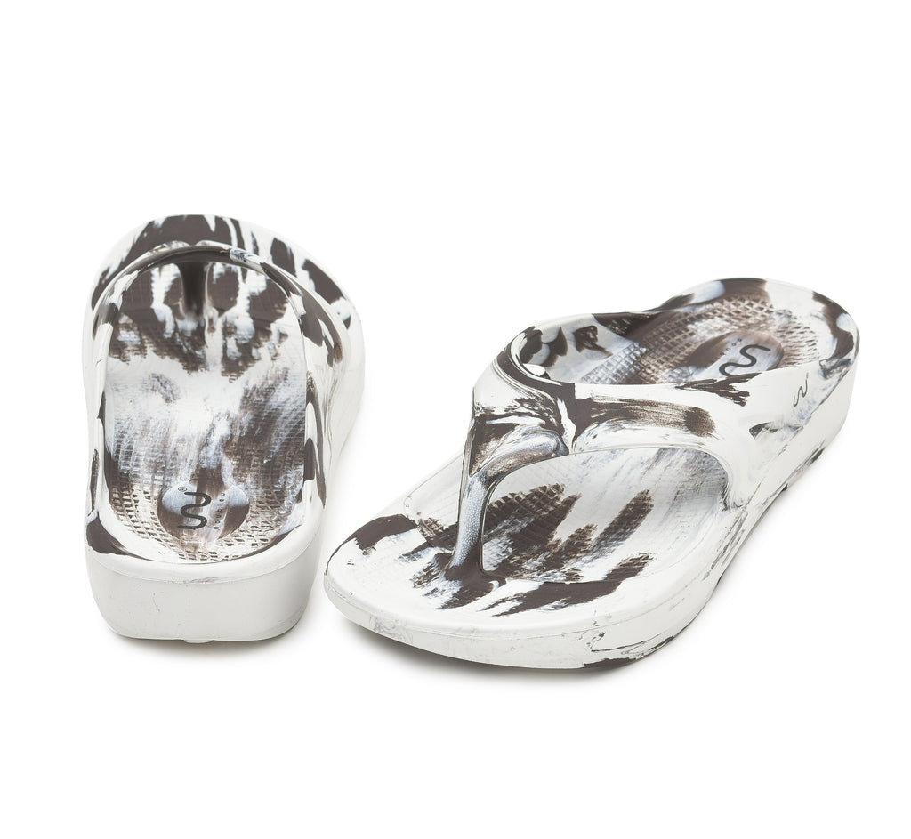 Doubleu V Shape Marble Men Soft Doctor Anti-Skid Slipper White Marrone