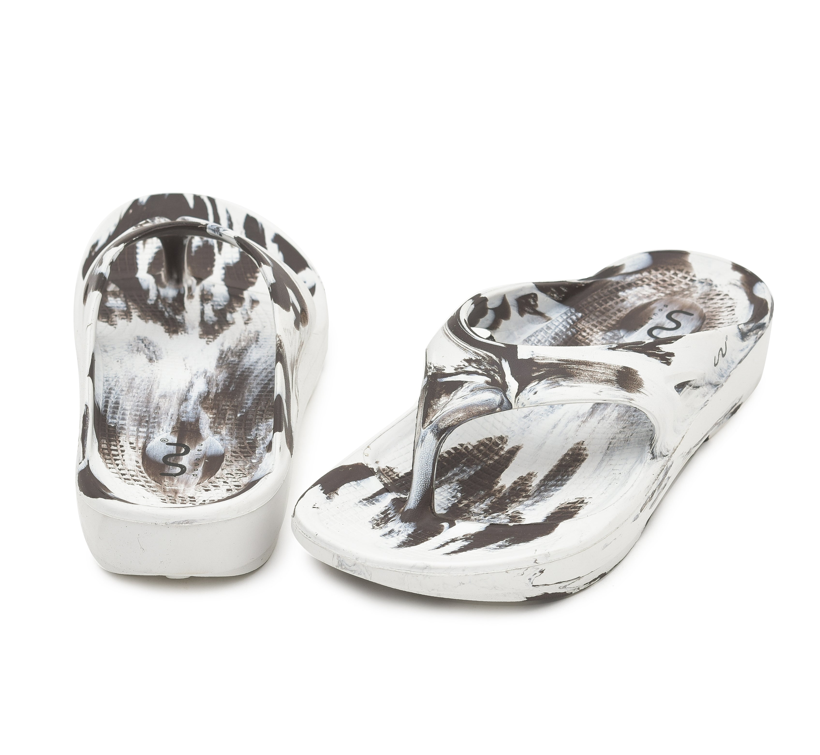 Doubleu V Shape Marble Men Soft Doctor Anti-Skid Slipper White Marrone