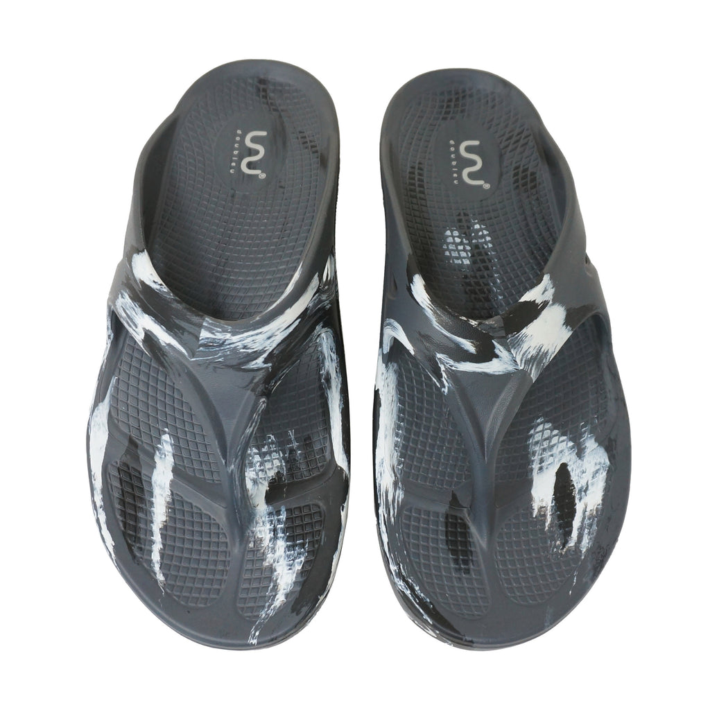 Doubleu V-Shape Women Marble Comfortable & Light Weight Slipper Carbone White Black