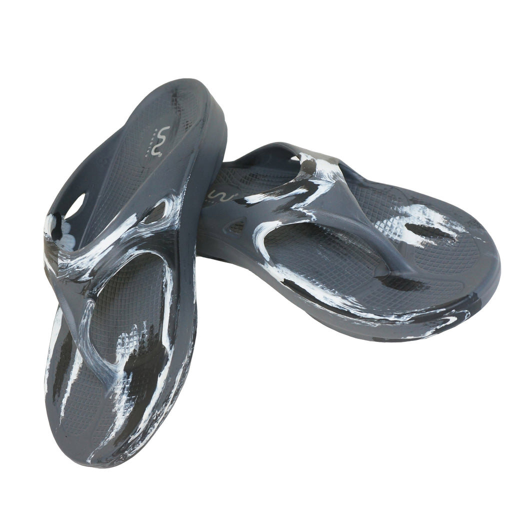 Doubleu V-Shape Women Marble Comfortable & Light Weight Slipper Carbone White Black