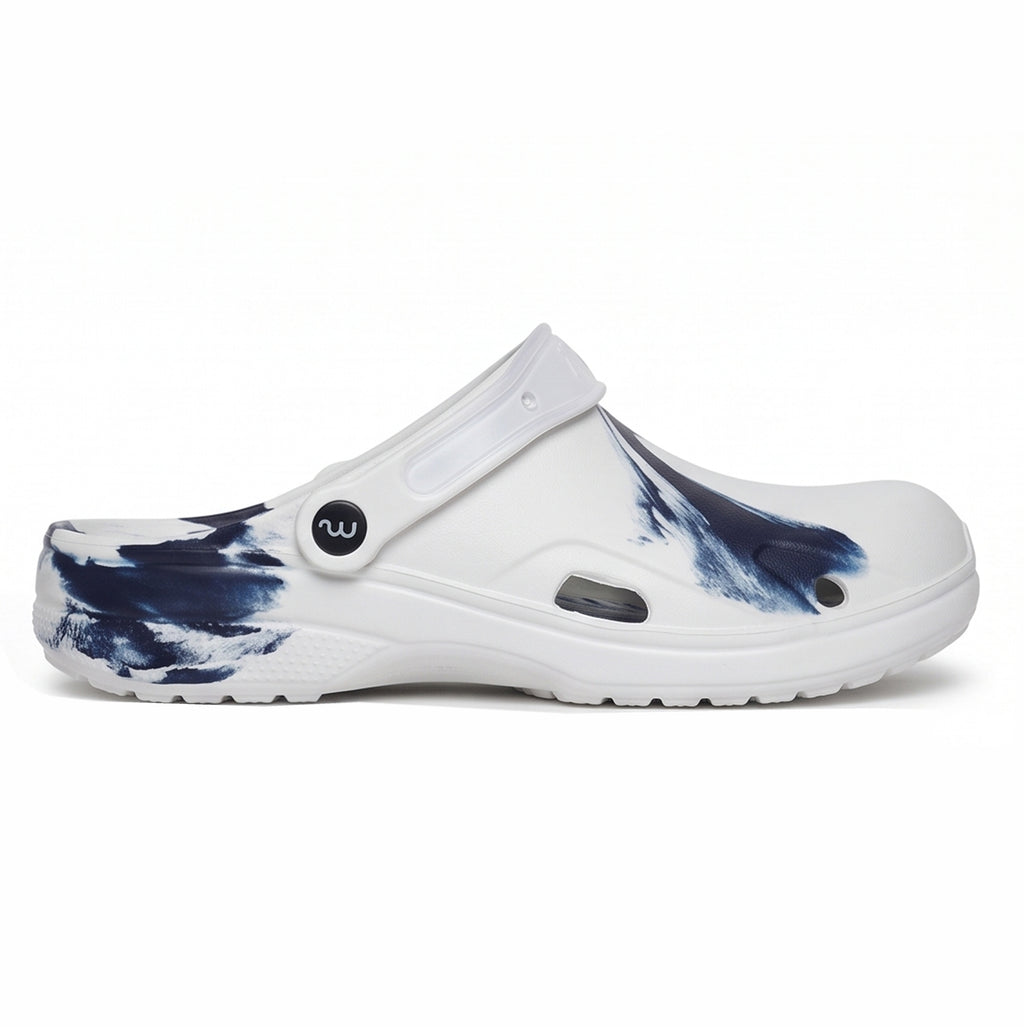 Mule Marble with Strap Soft Dr Anti-Skid Slipper for Men White Navy Blue