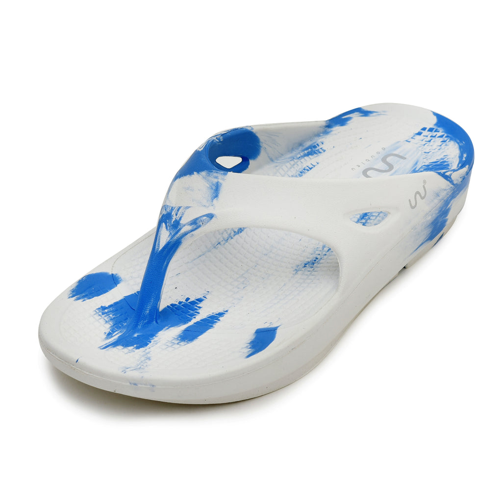 Doubleu V-Shape Women Marble Comfortable & Light Weight Slipper White L Blue