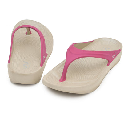 Doubleu Lite Women  Light Weight  Beige + Fuchsia Slipper