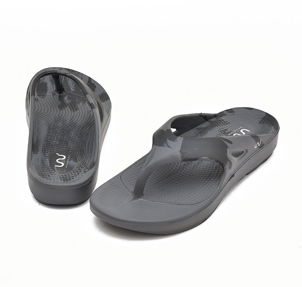 Doubleu V Shape Marble Men Soft Doctor Anti-Skid Slipper Carbone Black