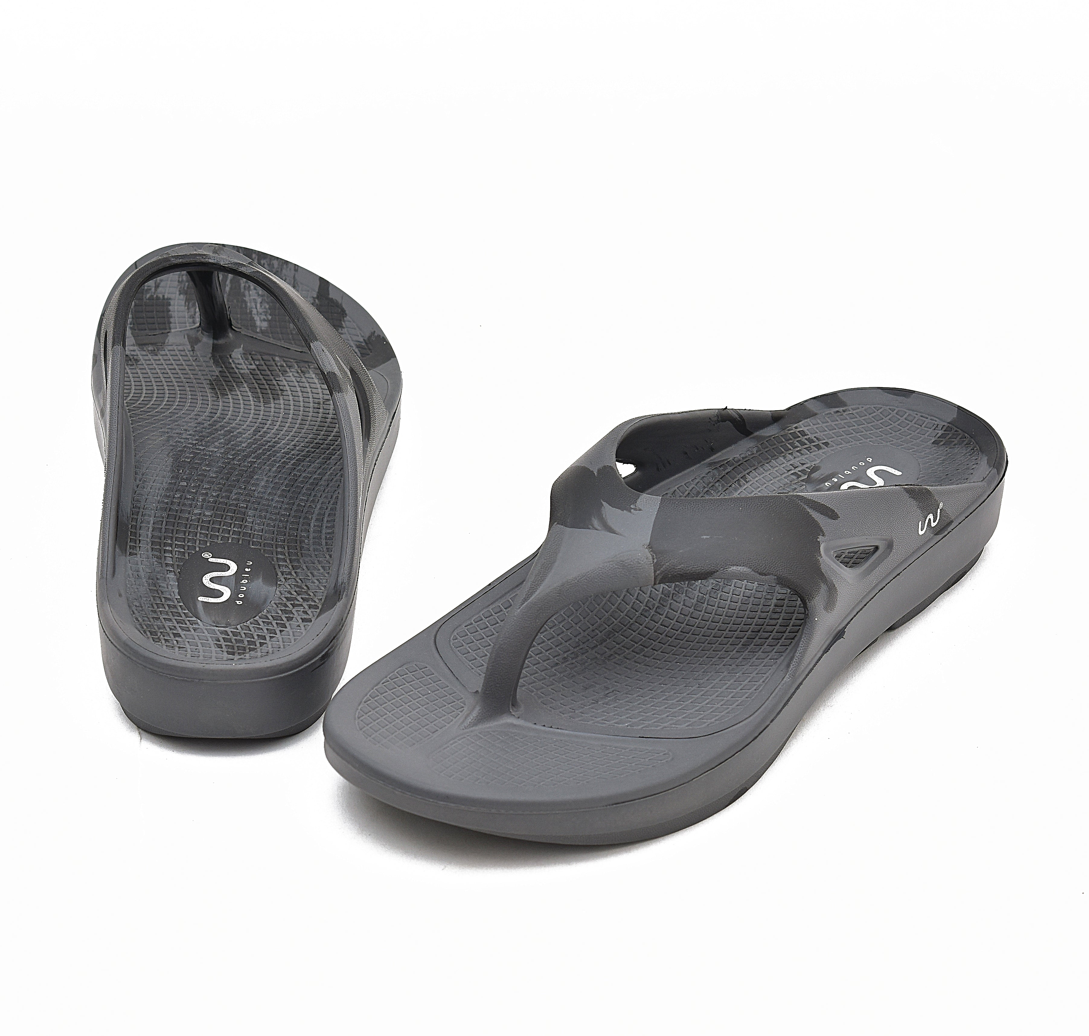 Doubleu V Shape Marble Men Soft Doctor Anti-Skid Slipper Carbone Black