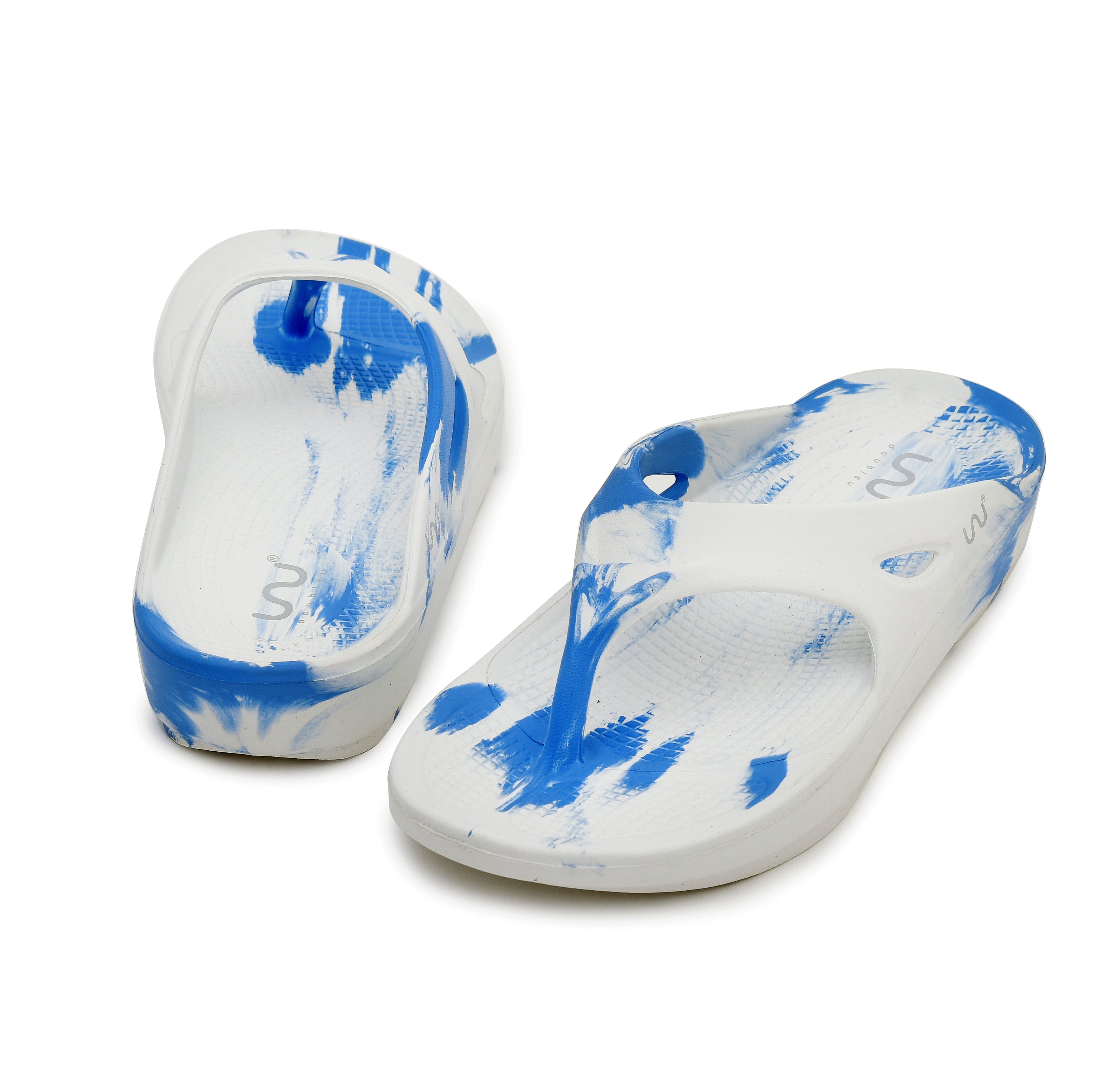 Doubleu V-Shape Women Marble Comfortable & Light Weight Slipper White L Blue