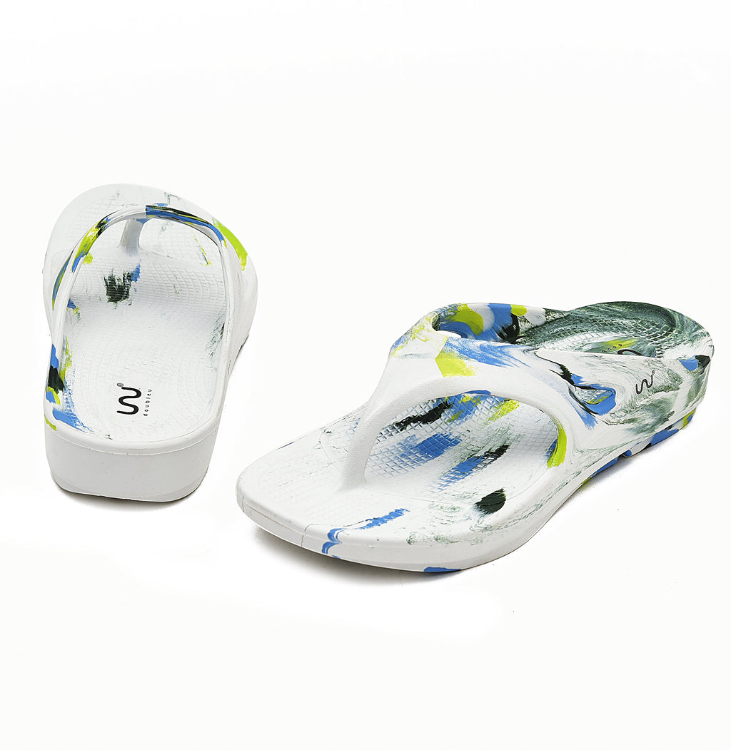 Doubleu V Shape Marble Men Soft Doctor Anti-Skid Slipper White P Blue Lime D Olive