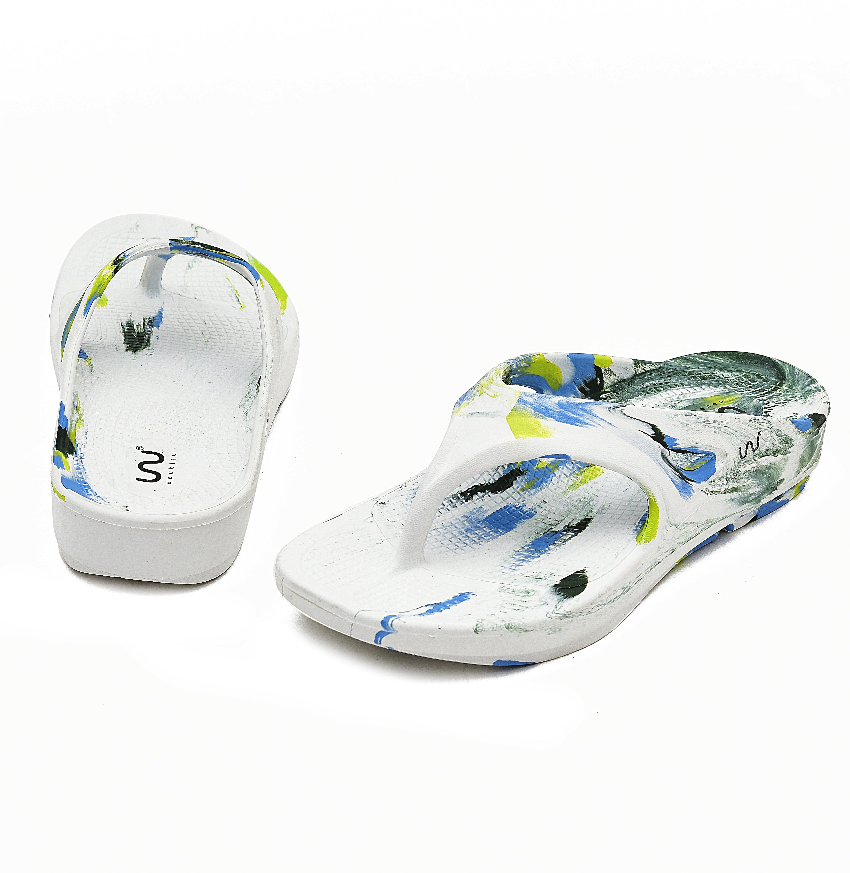 Doubleu V Shape Marble Men Soft Doctor Anti-Skid Slipper White P Blue Lime D Olive