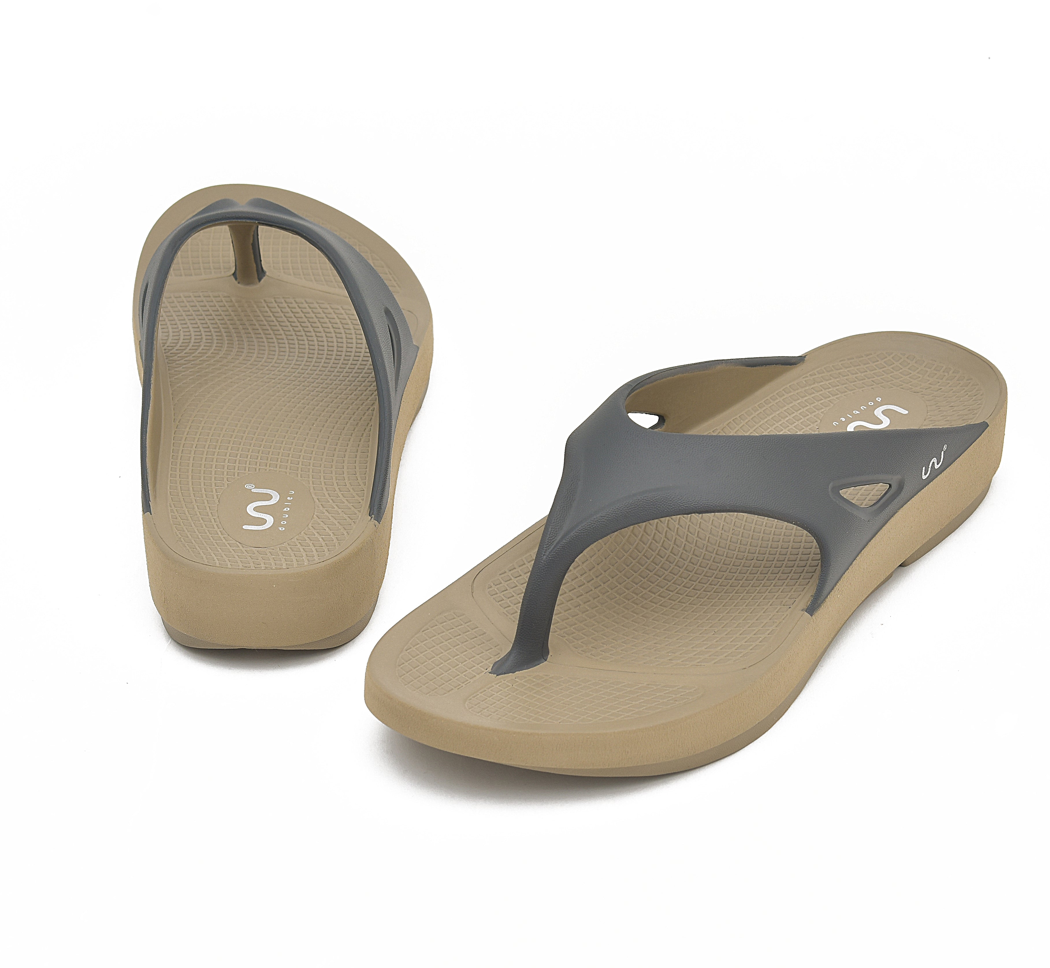 Doubleu Comfort Men Comfortable & Light Weight Slipper Khaki-Grey