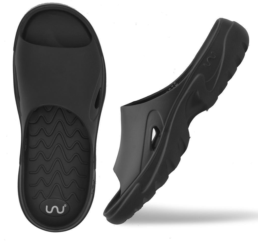 Doubleu Roma Slider for Men Comfortable Recovery Footwear Black