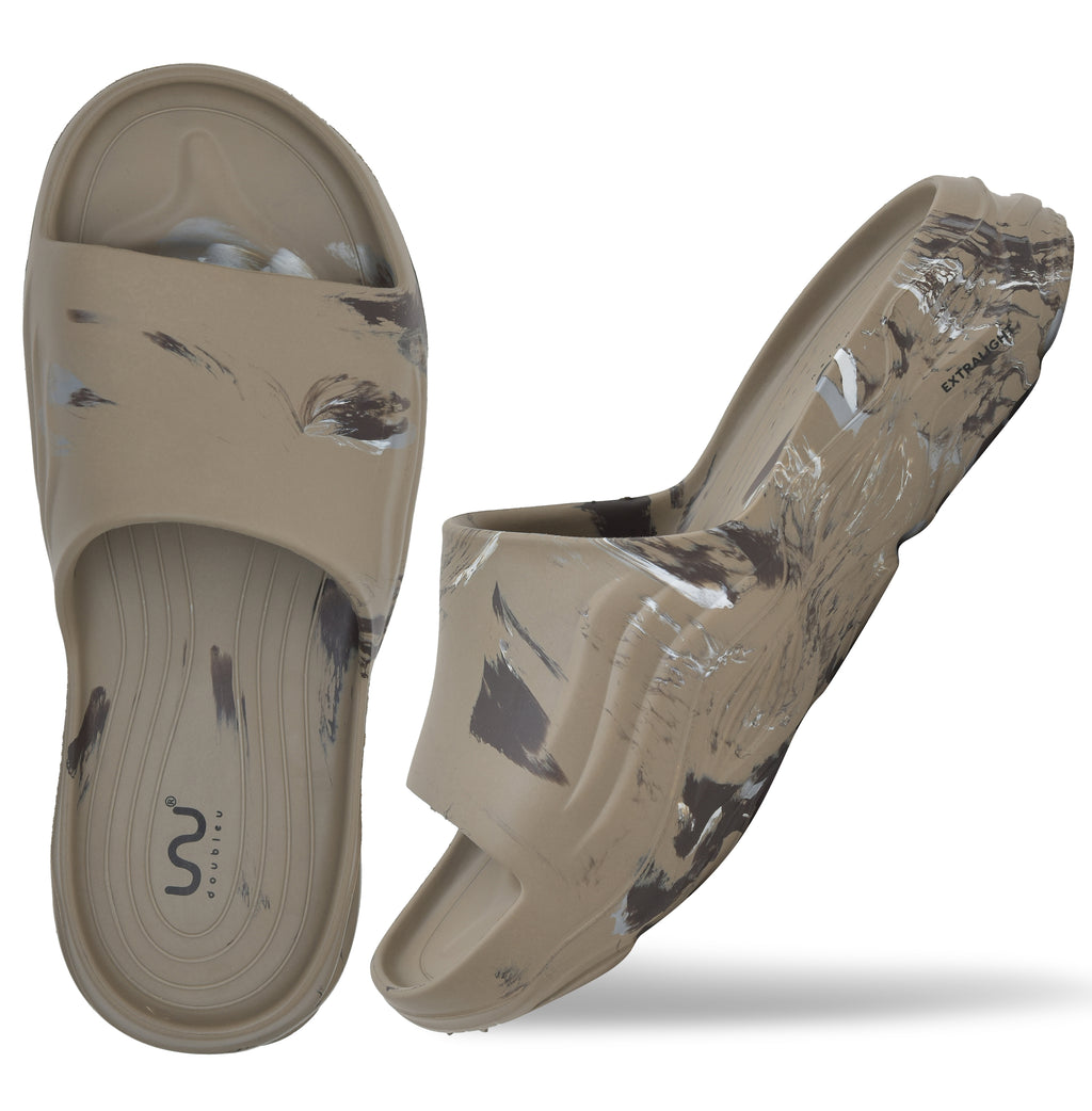 Ultra Sporty Slide Soft Dr Anti-Skid Slipper for Men Khaki Brown White
