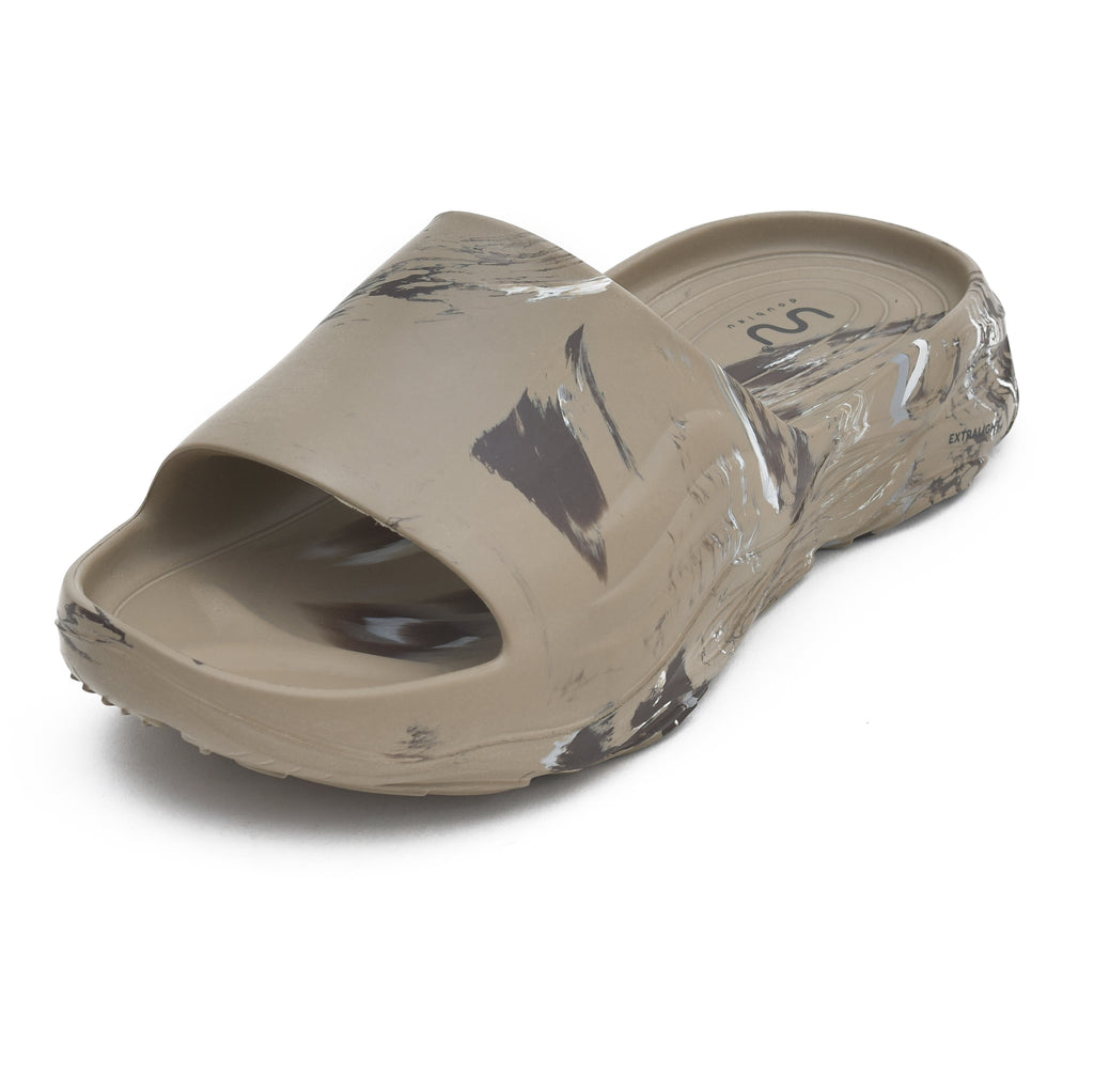 Ultra Sporty Slide Soft Dr Anti-Skid Slipper for Men Khaki Brown White