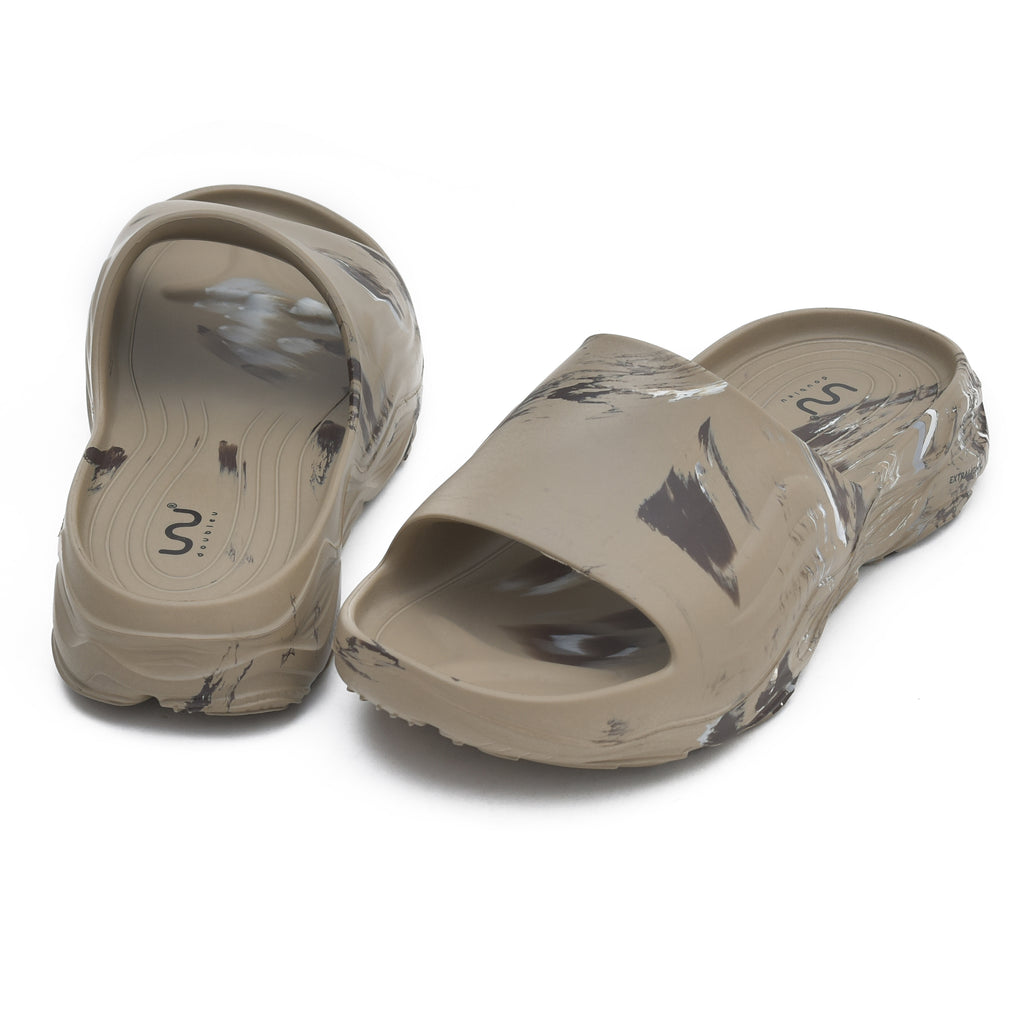 Ultra Sporty Slide Soft Dr Anti-Skid Slipper for Men Khaki Brown White
