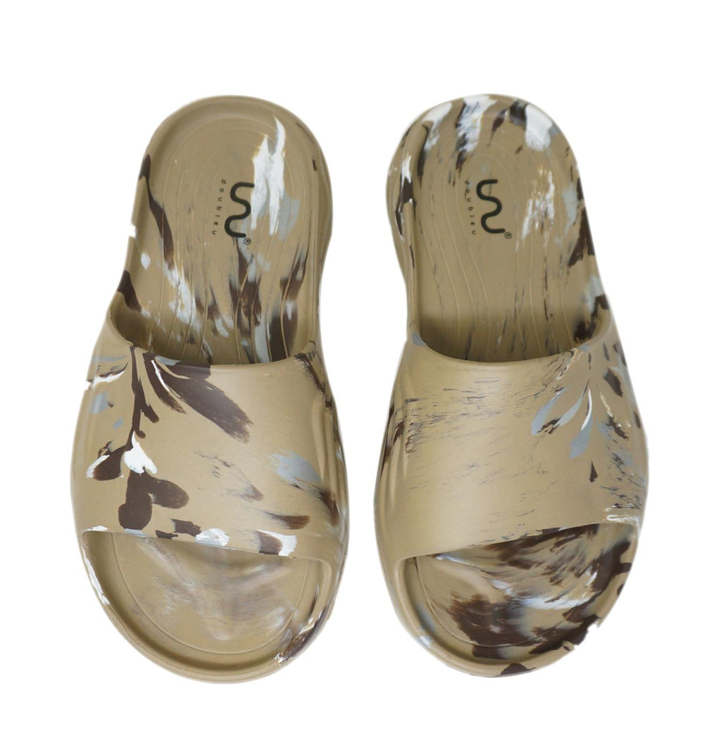 Doubleu Soft Doctor Anti-Skid for Women Ultra Sporty Slide Khakhi + Brown White