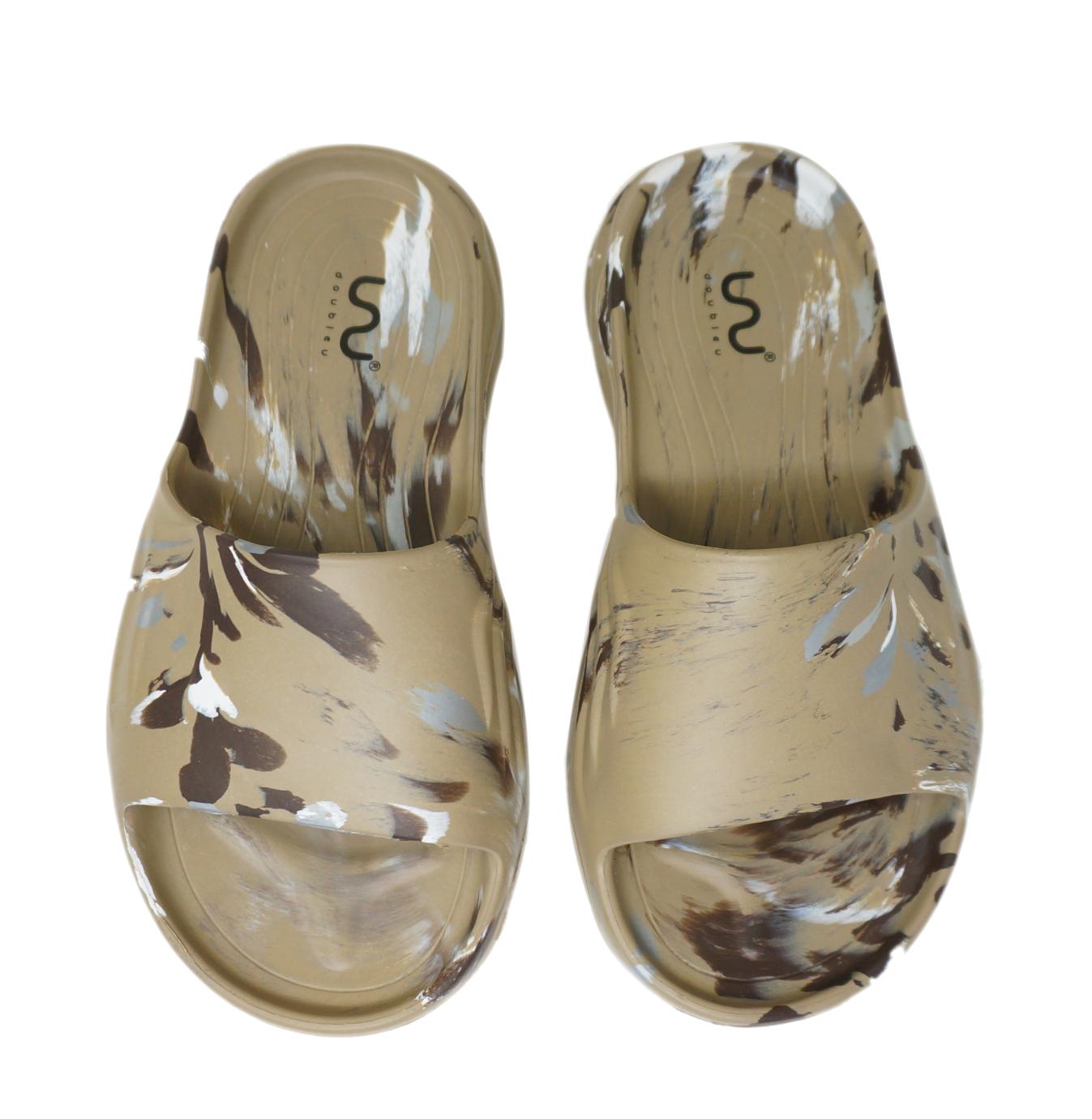 Doubleu Soft Doctor Anti-Skid for Women Ultra Sporty Slide Khakhi + Brown White