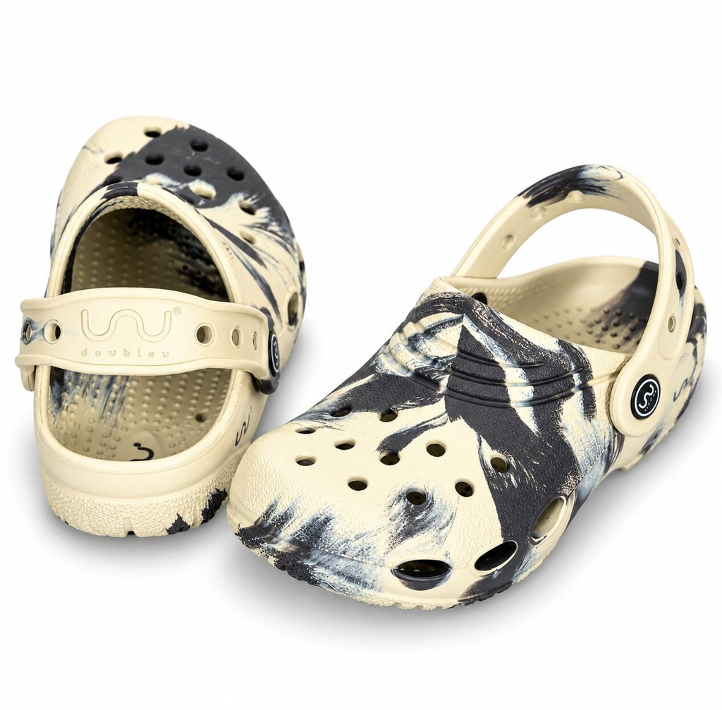 Junior Clog for Kids Marble Comfortable Slipper Bone + Carbone