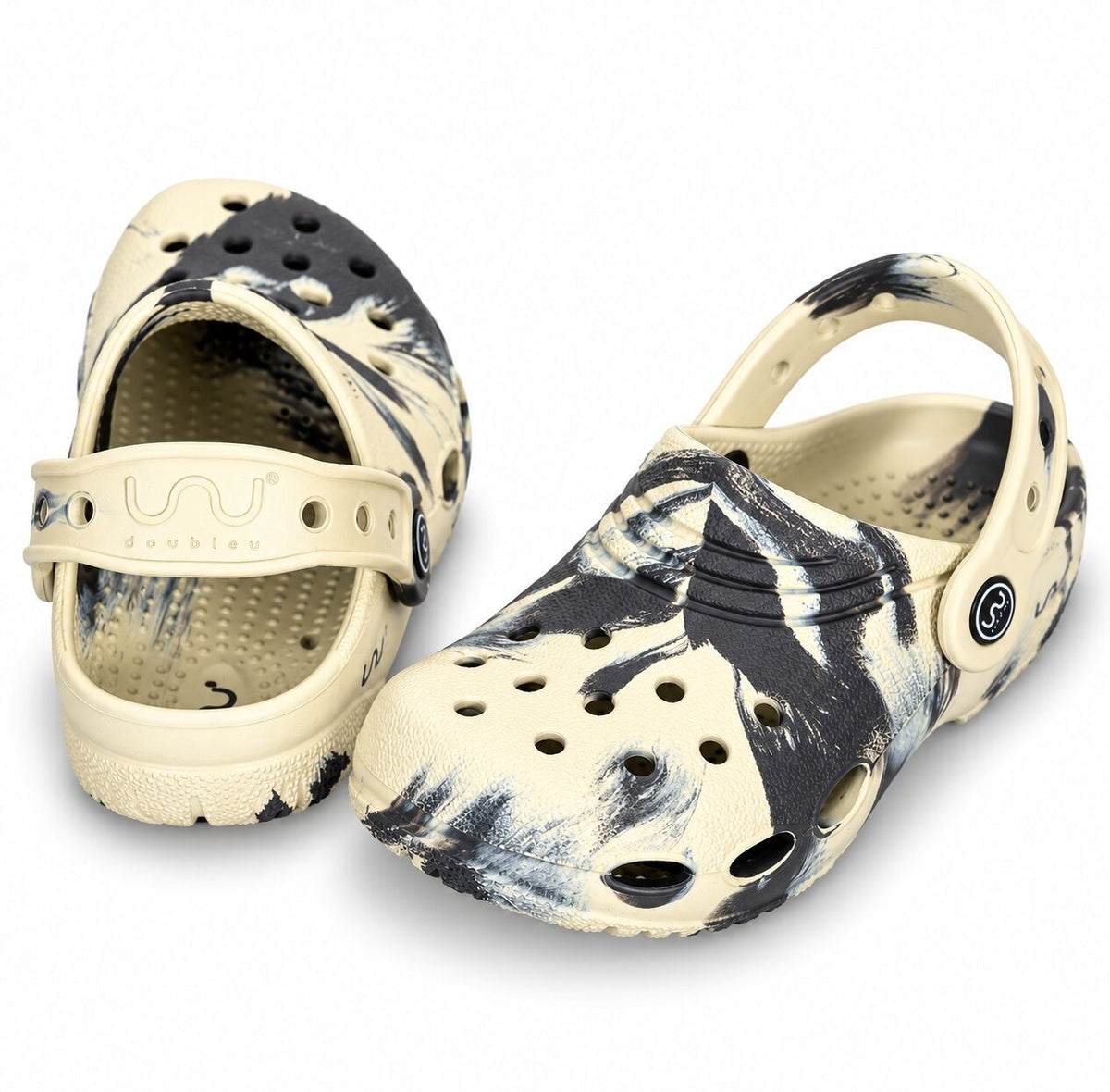Junior Clog for Kids Marble Comfortable Slipper Bone + Carbone