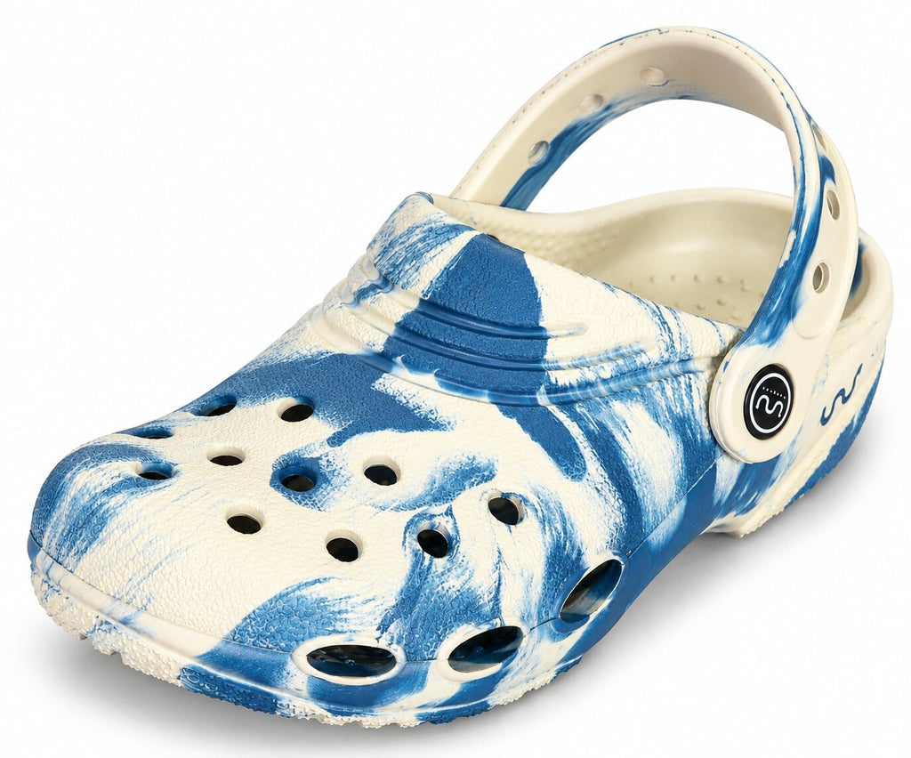 Junior Clog for Kids Marble Comfortable Slipper Bone + Metal Blue