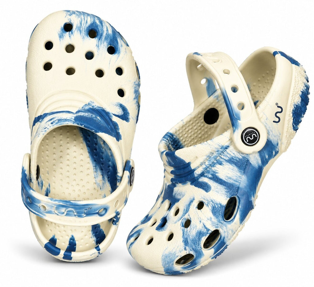 Junior Clog for Kids Marble Comfortable Slipper Bone + Metal Blue